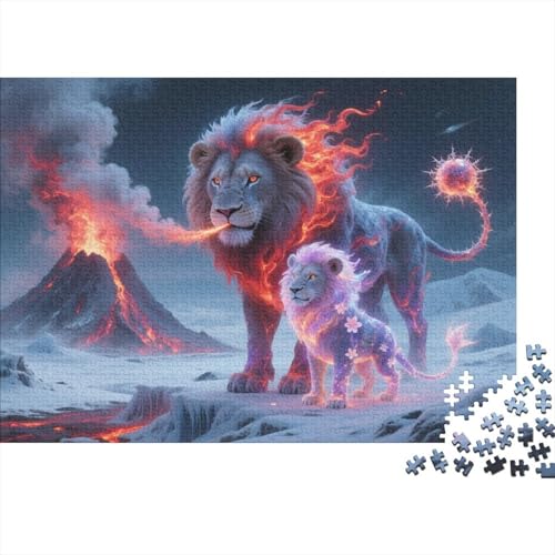 Puzzle 1000 Teile Löwenpaar am Vulkan Holzspielzeug Für Erwachsene & Kinder, Klassische Puzzles, Herausforderung, Home Dekoration, Einzigartiges Geschenk 1000pcs (75x50cm) von WXLWHR