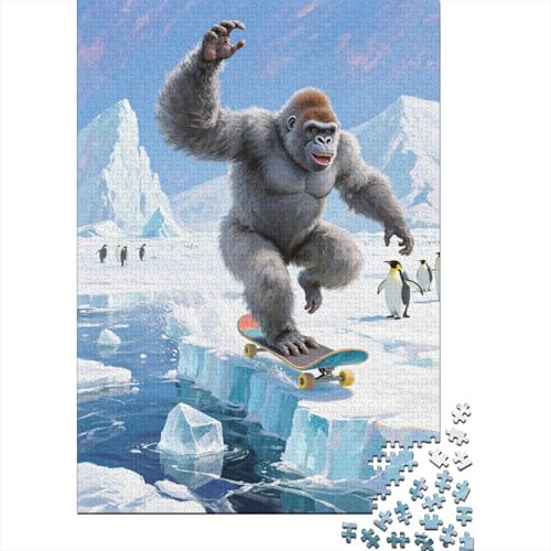 Puzzle 1000 Teile Orang-Utan Skateboard-Pinguin Holzspielzeug Für Erwachsene & Kinder, Klassische Puzzles, Schwer, Home Dekoration, Geschenkideen 1000pcs (75x50cm) von WXLWHR