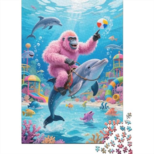 Puzzle 1000 Teile Orang-Utan sitzt auf einem Delfin Holzspielzeug Für Erwachsene & Kinder, Klassische Puzzles, Lernspiel, Moderne Wohnkultur, Geschenk 1000pcs (75x50cm) von WXLWHR