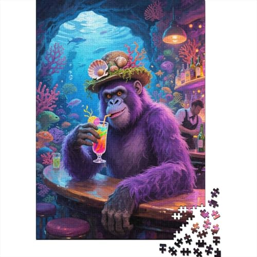 Puzzle 1000 Teile Orang-Utan trinkt Fruchtsaft Holzspielzeug Für Erwachsene & Kinder, Klassische Puzzles, Lernspiel, Wohnkultur, Einzigartiges Geschenk 1000pcs (75x50cm) von WXLWHR