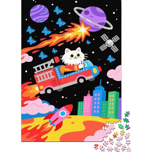 Puzzle 1000 Teile Perserkatze reitet auf Feuerwehrauto Holzspielzeug Für Erwachsene & Kinder, Klassische Puzzles, Lernspiel, Moderne Wohnkultur, Geschenk 1000pcs (75x50cm) von WXLWHR
