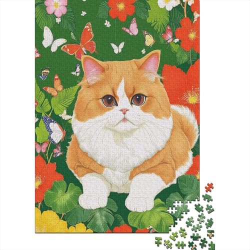 Puzzle 1000 Teile Perserkatze rote Blumen Holzspielzeug Für Erwachsene & Kinder, Klassische Puzzles, Lernspiel, Wohnkultur, Geschenkideen 1000pcs (75x50cm) von WXLWHR