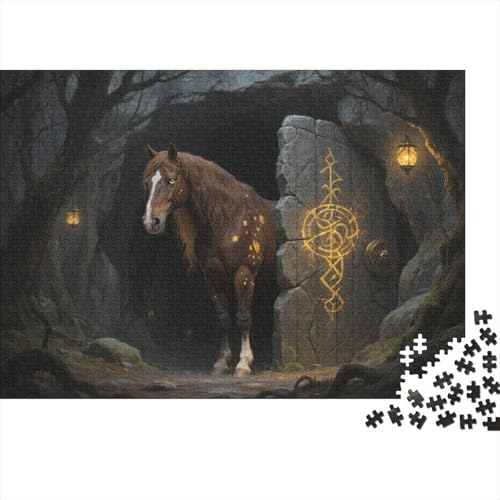 Puzzle 1000 Teile Pferd in mysteriöser Steinhöhle Holzspielzeug, Erwachsene & Kinder, Klassische Puzzles, Impossible Geschicklichkeitsspiel, Moderne Wohnkultur, Geschenk 1000pcs (75x50cm) von WXLWHR