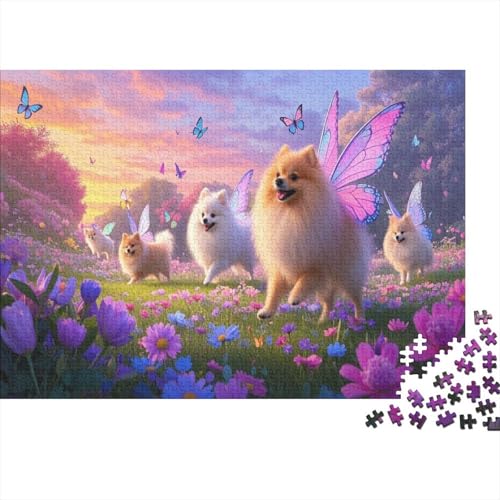Puzzle 1000 Teile Pomeranian-Hunde mit Schmetterlingsflügeln Holzspielzeug, Erwachsene & Kinder, Klassische Puzzles, Legespiel, Wohnkultur, Geschenkideen 1000pcs (75x50cm) von WXLWHR