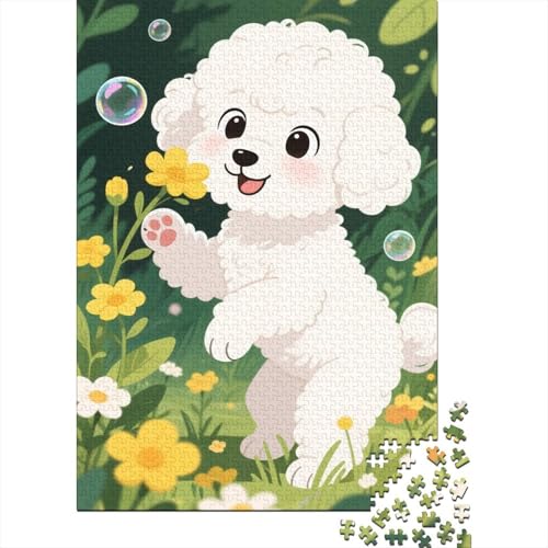 Puzzle 1000 Teile Pudel schnuppert an Blumen Holzspielzeug Für Erwachsene & Kinder, Klassische Puzzles, Schwer, Home Dekoration, Geschenkideen 1000pcs (75x50cm) von WXLWHR