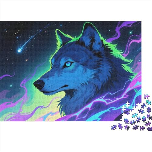 Puzzle 1000 Teile Riesiger mehrfarbiger Wolfs-Kopf Holzspielzeug Für Erwachsene & Kinder, Klassische Puzzles, Herausforderung, Home Dekoration, Einzigartiges Geschenk 1000pcs (75x50cm) von WXLWHR