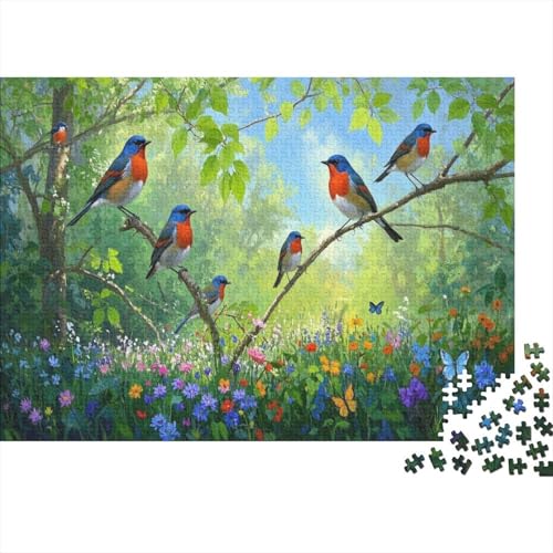 Puzzle 1000 Teile Robin sitzt auf einem AST Holzspielzeug Für Erwachsene & Kinder, Klassische Puzzles, Schwer, Wohnkultur, Geschenkideen 1000pcs (75x50cm) von WXLWHR