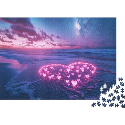 Puzzle 1000 Teile Rosa Herzform Holzspielzeug Für Erwachsene & Kinder, Klassische Puzzles, Schwer, Moderne Wohnkultur, Geschenkideen 1000pcs (75x50cm) von WXLWHR