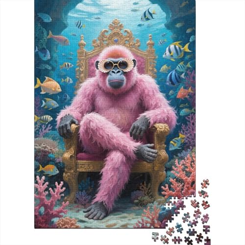 Puzzle 1000 Teile Rosa Orang-Utan Goldsitz Holzspielzeug Für Erwachsene & Kinder, Klassische Puzzles, Lernspiel, Moderne Wohnkultur, Einzigartiges Geschenk 1000pcs (75x50cm) von WXLWHR