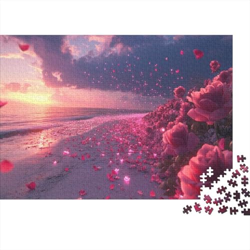 Puzzle 1000 Teile Rote Rosen Bedecken den Strand Holzspielzeug Für Erwachsene & Kinder, Klassische Puzzles, Schwer, Moderne Wohnkultur, Geschenk 1000pcs (75x50cm) von WXLWHR