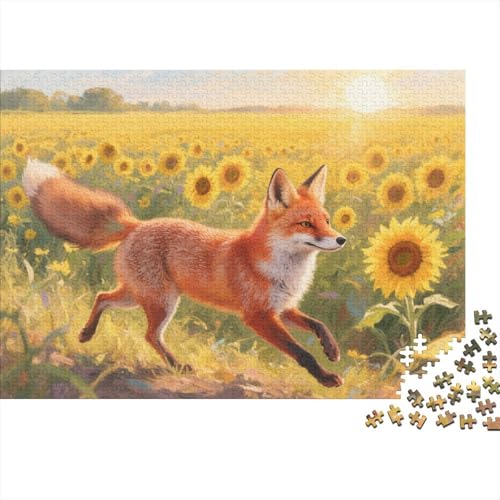 Puzzle 1000 Teile Rotfuchs unter blühenden Sonnenblumen Holzspielzeug, Erwachsene & Kinder, Klassische Puzzles, Herausforderungsspielzeug, Home Dekoration, Geschenk 1000pcs (75x50cm) von WXLWHR