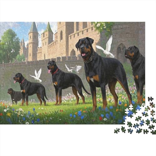 Puzzle 1000 Teile Rottweiler bewacht das Schloss Holzspielzeug, Erwachsene & Kinder, Klassische Puzzles, Impossible Geschicklichkeitsspiel, Home Dekoration, Geschenkideen 1000pcs (75x50cm) von WXLWHR