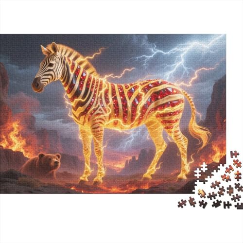 Puzzle 1000 Teile Rubin-Zebra mit Flammen und Braunbär Holzspielzeug, Erwachsene & Kinder, Klassische Puzzles, Legespiel, Wohnkultur, Einzigartiges Geschenk 1000pcs (75x50cm) von WXLWHR