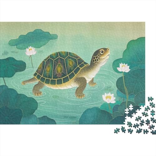 Puzzle 1000 Teile Schildkröte-Lotus Holzspielzeug Für Erwachsene & Kinder, Klassische Puzzles, Herausforderung, Home Dekoration, Geschenk 1000pcs (75x50cm) von WXLWHR
