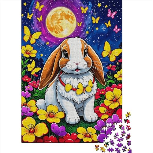 Puzzle 1000 Teile Schlappohrkaninchen Blumen-Schmetterling Holzspielzeug Für Erwachsene & Kinder, Klassische Puzzles, Lernspiel, Home Dekoration, Geschenkideen 1000pcs (75x50cm) von WXLWHR