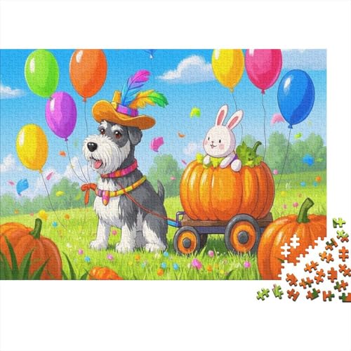 Puzzle 1000 Teile Schnauzer-Kürbiswagen-Hase Holzspielzeug, Erwachsene & Kinder, Klassische Puzzles, Impossible Geschicklichkeitsspiel, Wohnkultur, Einzigartiges Geschenk 1000pcs (75x50cm) von WXLWHR