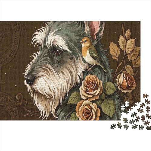 Puzzle 1000 Teile Schnauzer-Rose Holzspielzeug Für Erwachsene & Kinder, Klassische Puzzles, Herausforderungsspielzeug, Wohnkultur, Einzigartiges Geschenk 1000pcs (75x50cm) von WXLWHR