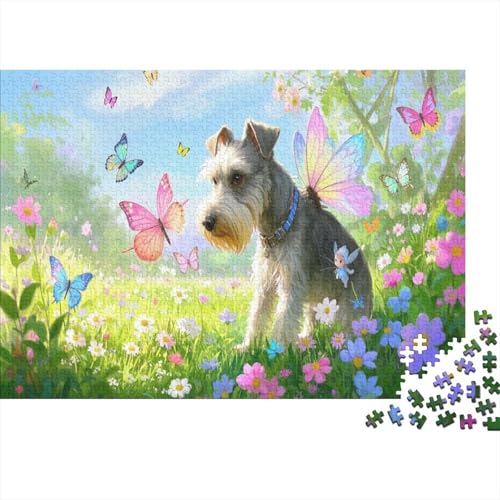 Puzzle 1000 Teile Schnauzer-Wiesen-Schmetterling Holzspielzeug, Erwachsene & Kinder, Klassische Puzzles, Impossible Geschicklichkeitsspiel, Moderne Wohnkultur, Geschenk 1000pcs (75x50cm) von WXLWHR
