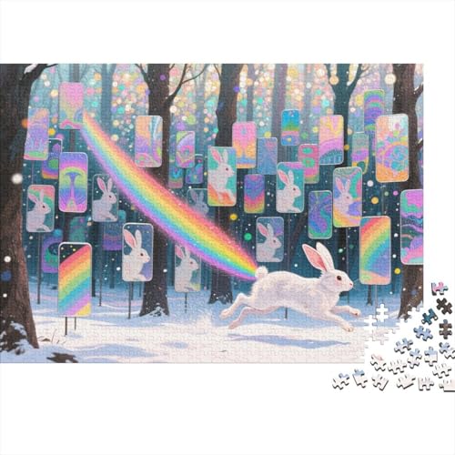 Puzzle 1000 Teile Schneehase im Wald mit Bildschirm Holzspielzeug Für Erwachsene & Kinder, Klassische Puzzles, Herausforderungsspielzeug, Wohnkultur, Geschenkideen 1000pcs (75x50cm) von WXLWHR