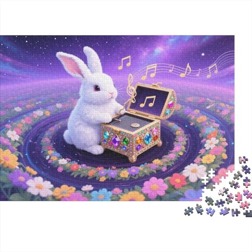 Puzzle 1000 Teile Schneehase mit Schmuck-Musikbox Holzspielzeug, Erwachsene & Kinder, Klassische Puzzles, Impossible Geschicklichkeitsspiel, Home Dekoration, Geschenk 1000pcs (75x50cm) von WXLWHR