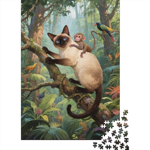 Puzzle 1000 Teile Siamkatze und AFFE Holzspielzeug Für Erwachsene & Kinder, Klassische Puzzles, Schwer, Home Dekoration, Geschenk 1000pcs (75x50cm) von WXLWHR
