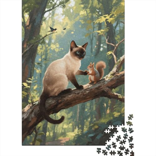 Puzzle 1000 Teile Siamkatze und Eichhörnchen Holzspielzeug Für Erwachsene & Kinder, Klassische Puzzles, Lernspiel, Wohnkultur, Einzigartiges Geschenk 1000pcs (75x50cm) von WXLWHR