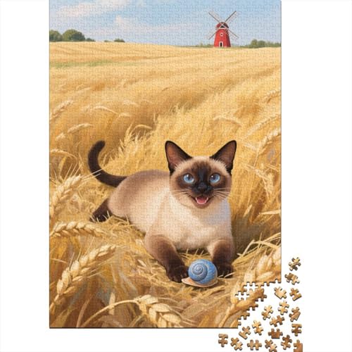 Puzzle 1000 Teile Siamkatzen in Reisfeldern Holzspielzeug Für Erwachsene & Kinder, Klassische Puzzles, Herausforderung, Wohnkultur, Geschenk 1000pcs (75x50cm) von WXLWHR