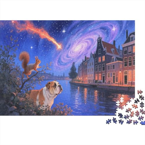 Puzzle 1000 Teile Sternenhimmel – Bulldoggen am Kanal Holzspielzeug Für Erwachsene & Kinder, Klassische Puzzles, Schwer, Wohnkultur, Geschenkideen 1000pcs (75x50cm) von WXLWHR
