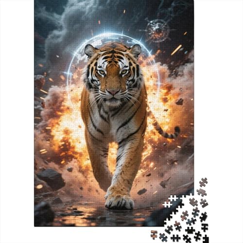 Puzzle 1000 Teile Tiger Explosionshintergrund Holzspielzeug Für Erwachsene & Kinder, Klassische Puzzles, Lernspiel, Moderne Wohnkultur, Einzigartiges Geschenk 1000pcs (75x50cm) von WXLWHR