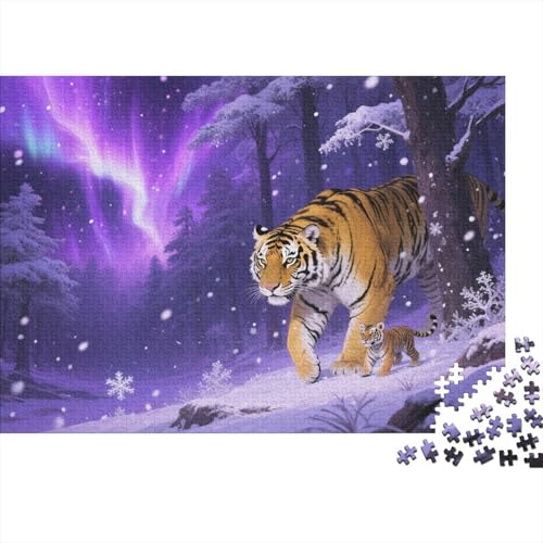 Puzzle 1000 Teile Tiger auf Polarlicht-Schneefeld Holzspielzeug, Erwachsene & Kinder Ab 14 Jahren, Klassische Puzzles, Legespiel, Wohnkultur, Einzigartiges Geschenk 1000pcs (75x50cm) von WXLWHR