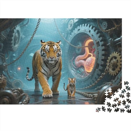 Puzzle 1000 Teile Tigermutter und Junges mit Riesenrädern Holzspielzeug, Erwachsene & Kinder, Klassische Puzzles, Legespiel, Wohnkultur, Einzigartiges Geschenk 1000pcs (75x50cm) von WXLWHR
