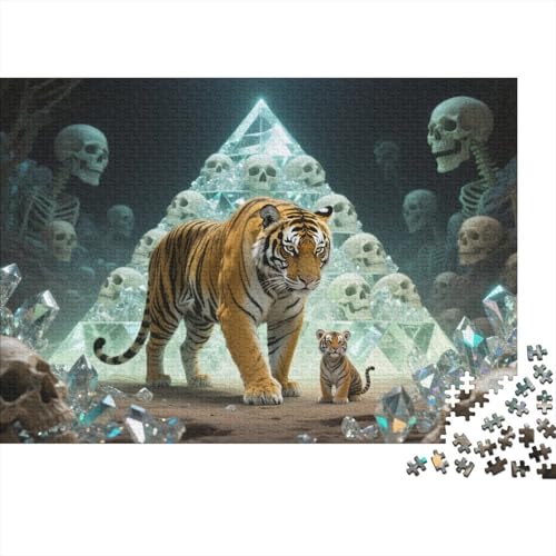 Puzzle 1000 Teile Tigermutter und Junges mit Skeletten Holzspielzeug, Erwachsene & Kinder, Klassische Puzzles, Impossible Geschicklichkeitsspiel, Moderne Wohnkultur, Geschenkideen 1000pcs (75x50cm) von WXLWHR