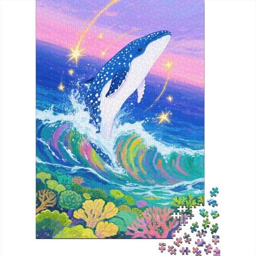 Puzzle 1000 Teile Wale springen aus dem Wasser Holzspielzeug Für Erwachsene & Kinder, Klassische Puzzles, Lernspiel, Wohnkultur, Geschenkideen 1000pcs (75x50cm) von WXLWHR