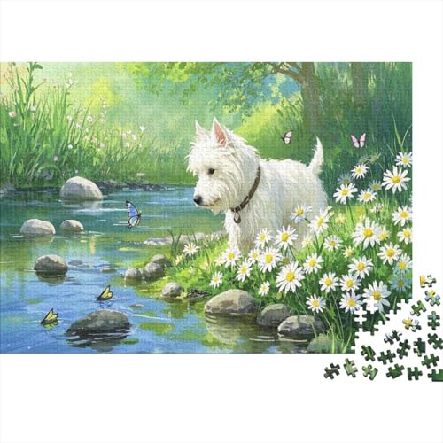 Puzzle 1000 Teile West Highland White Terrier-Bach Holzspielzeug Für Erwachsene & Kinder, Klassische Puzzles, Herausforderung, Home Dekoration, Geschenk 1000pcs (75x50cm) von WXLWHR