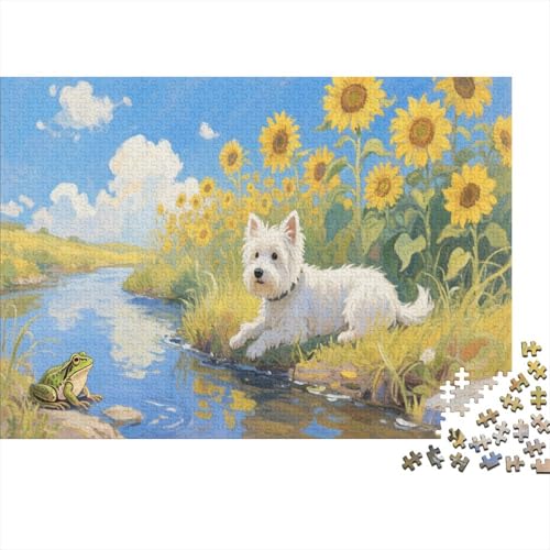 Puzzle 1000 Teile West Highland White Terrier Bach Holzspielzeug Für Erwachsene & Kinder, Klassische Puzzles, Schwer, Wohnkultur, Geschenk 1000pcs (75x50cm) von WXLWHR