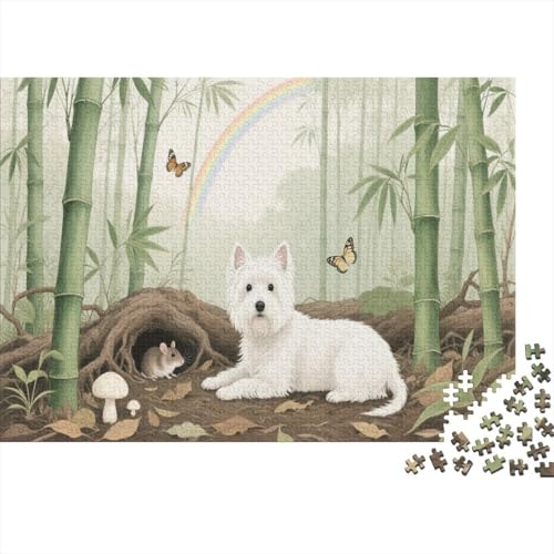 Puzzle 1000 Teile West Highland White Terrier Bambushain Holzspielzeug Für Erwachsene & Kinder, Klassische Puzzles, Schwer, Home Dekoration, Einzigartiges Geschenk 1000pcs (75x50cm) von WXLWHR