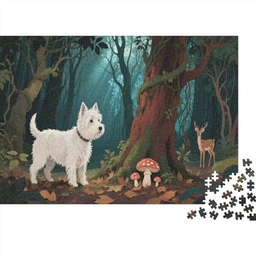 Puzzle 1000 Teile West Highland White Terrier Dschungel Holzspielzeug Für Erwachsene & Kinder, Klassische Puzzles, Schwer, Moderne Wohnkultur, Geschenkideen 1000pcs (75x50cm) von WXLWHR