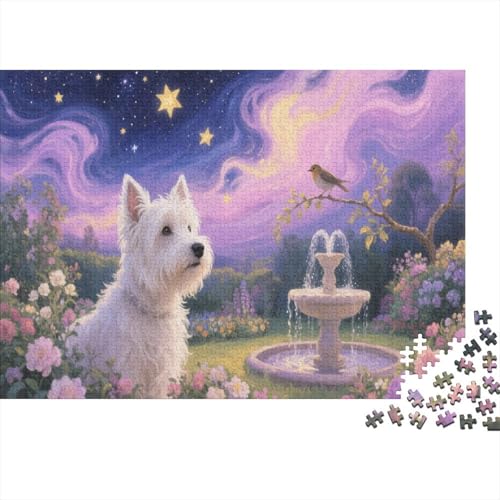 Puzzle 1000 Teile West Highland White Terrier Garten Holzspielzeug Für Erwachsene & Kinder, Klassische Puzzles, Schwer, Moderne Wohnkultur, Geschenk 1000pcs (75x50cm) von WXLWHR