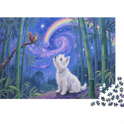 Puzzle 1000 Teile West Highland White Terrier Sternenhimmel Holzspielzeug Für Erwachsene & Kinder, Klassische Puzzles, Schwer, Wohnkultur, Geschenkideen 1000pcs (75x50cm) von WXLWHR