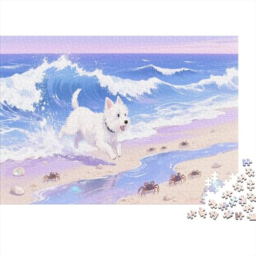 Puzzle 1000 Teile West Highland White Terrier Wellen Holzspielzeug Für Erwachsene & Kinder, Klassische Puzzles, Schwer, Moderne Wohnkultur, Geschenk 1000pcs (75x50cm) von WXLWHR