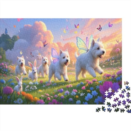 Puzzle 1000 Teile West Highland White Terrier-Wiese Holzspielzeug, Erwachsene & Kinder, Klassische Puzzles, Impossible Geschicklichkeitsspiel, Home Dekoration, Geschenk 1000pcs (75x50cm) von WXLWHR