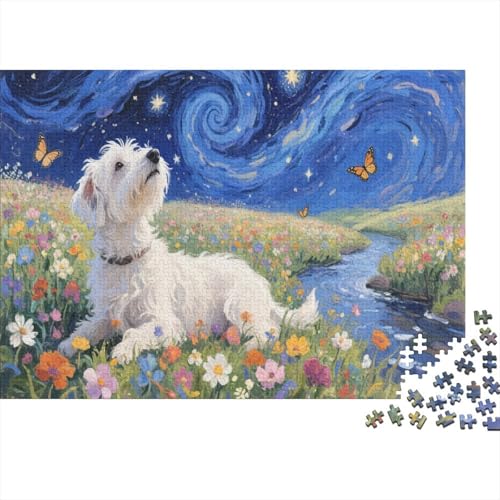 Puzzle 1000 Teile West Highland White Terrier Wirbelsternen Holzspielzeug Für Erwachsene & Kinder, Klassische Puzzles, Schwer, Wohnkultur, Geschenk 1000pcs (75x50cm) von WXLWHR