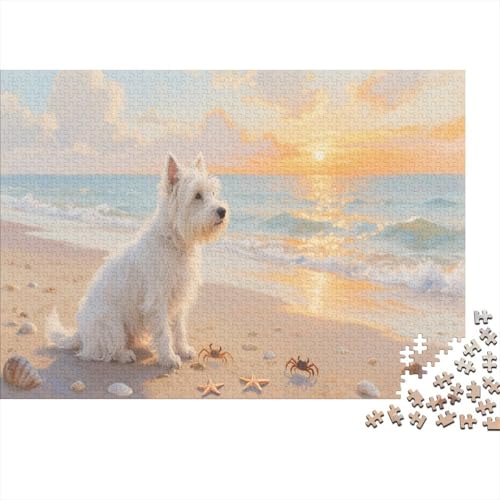 Puzzle 1000 Teile West Highland White Terrier am Strand Holzspielzeug Für Erwachsene & Kinder, Klassische Puzzles, Schwer, Wohnkultur, Einzigartiges Geschenk 1000pcs (75x50cm) von WXLWHR