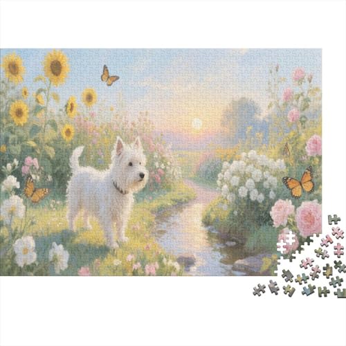 Puzzle 1000 Teile West Highland White Terrier im Garten Holzspielzeug Für Erwachsene & Kinder, Klassische Puzzles, Schwer, Wohnkultur, Einzigartiges Geschenk 1000pcs (75x50cm) von WXLWHR