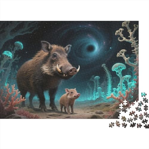 Puzzle 1000 Teile Wildschweinpaar unter Alien-Pflanzen Holzspielzeug, Erwachsene & Kinder, Klassische Puzzles, Impossible Geschicklichkeitsspiel, Home Dekoration, Geschenkideen 1000pcs (75x50cm) von WXLWHR