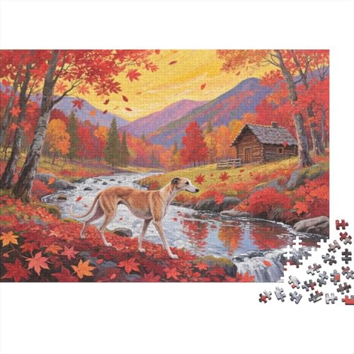Puzzle 1000 Teile Windhund am Bach mit Ahornblättern Holzspielzeug, Erwachsene & Kinder, Klassische Puzzles, Impossible Geschicklichkeitsspiel, Home Dekoration, Geschenk 1000pcs (75x50cm) von WXLWHR