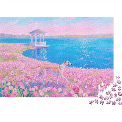 Puzzle 1000 Teile Windhund am Blumenfeld am See Holzspielzeug, Erwachsene & Kinder, Klassische Puzzles, Impossible Geschicklichkeitsspiel, Home Dekoration, Einzigartiges Geschenk 1000pcs (75x50cm) von WXLWHR