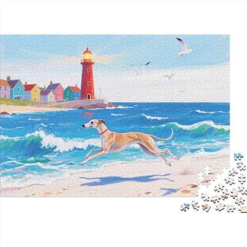 Puzzle 1000 Teile Windhund am Leuchtturm Holzspielzeug Für Erwachsene & Kinder, Klassische Puzzles, Herausforderung, Home Dekoration, Geschenk 1000pcs (75x50cm) von WXLWHR