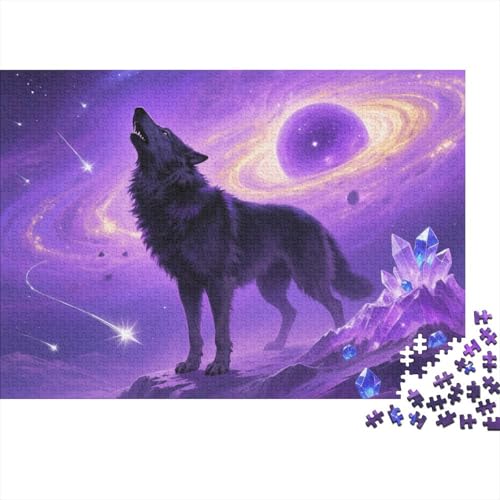 Puzzle 1000 Teile Wolf auf lila Planet Holzspielzeug Für Erwachsene & Kinder, Klassische Puzzles, Herausforderung, Home Dekoration, Einzigartiges Geschenk 1000pcs (75x50cm) von WXLWHR