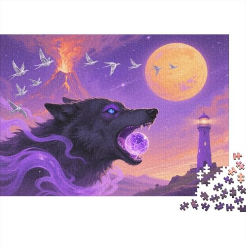 Puzzle 1000 Teile Wolf mit Kristallkugel Holzspielzeug Für Erwachsene & Kinder, Klassische Puzzles, Herausforderungsspielzeug, Wohnkultur, Geschenkideen 1000pcs (75x50cm) von WXLWHR